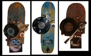 masques , skateboards, matériaux divers platines vynil, dimension divers,2007